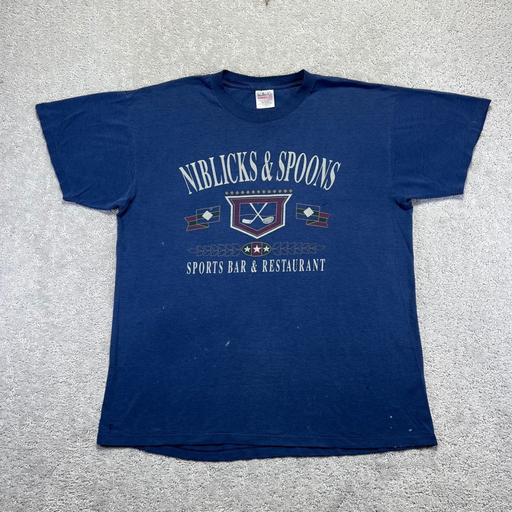 Vintage Niblicks & Spoons Sports Bar & Restaurant‎ T Shirt XL Navy Seattle Golf
